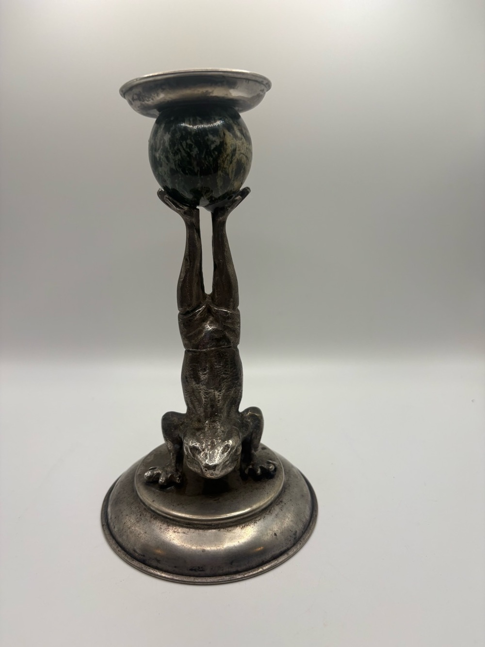 Vintage Arthur Court 1977 Frog Candlestick Holder Cast Aluminum Stone Ball Toad